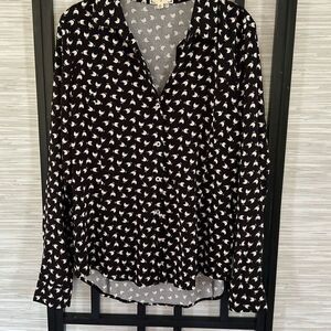 Cloth & Portrait chicken print hen print black-and-white blouse button down long